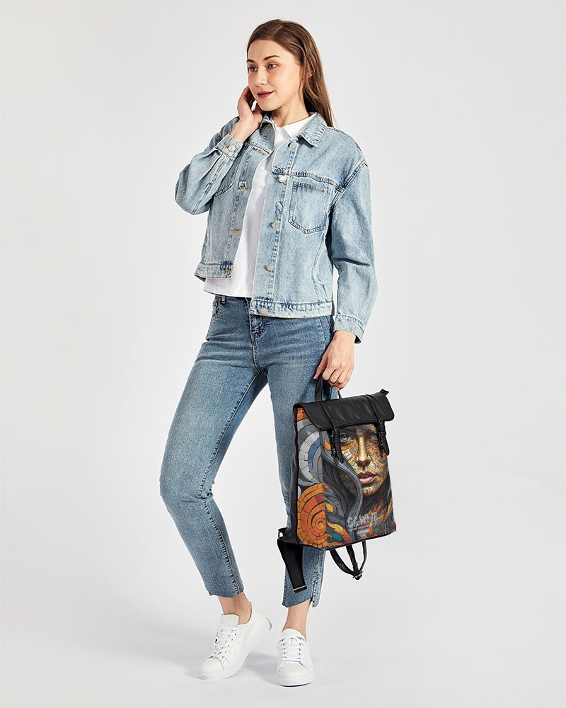 Beautiful Mosaic White Sister Casual Flap Backpack