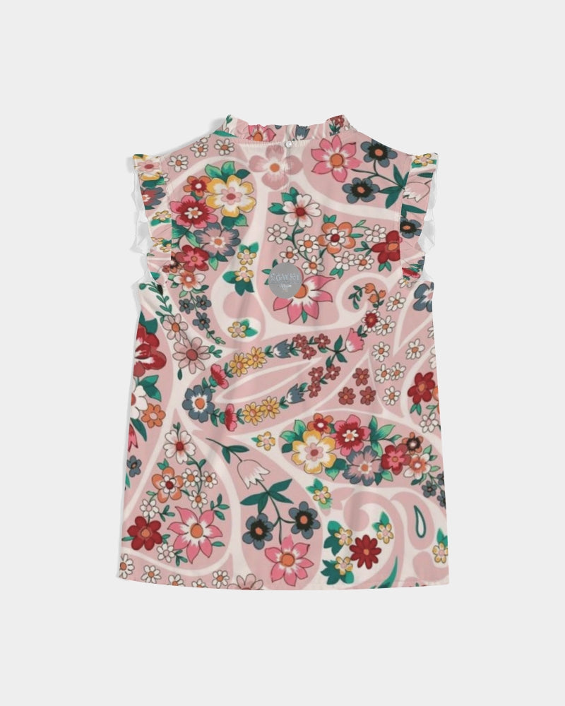 Pink abstract Pretty Sisters Women's All-Over Print Ruffle Sleeve Top