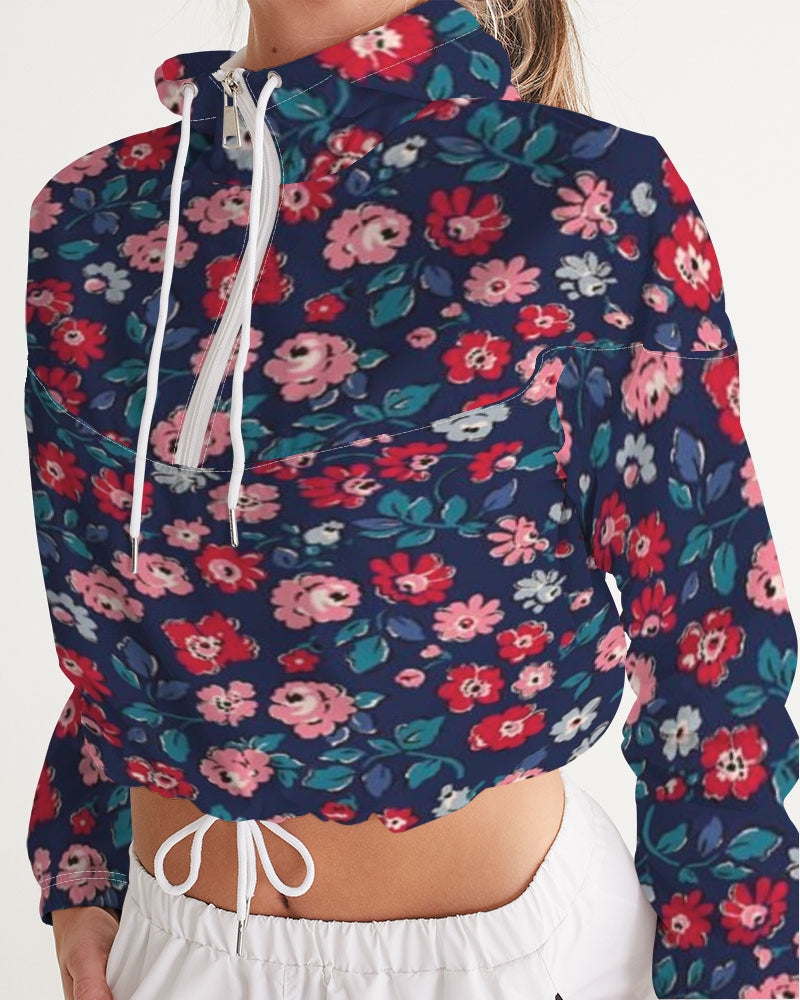 Midnight blue pretty glance. Women's All-Over Print Cropped Windbreaker