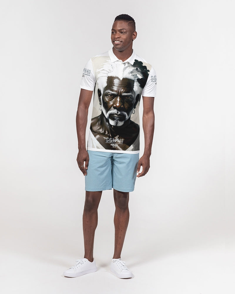 Black silver grey brother Men's All-Over Print Slim Fit Short Sleeve Polo