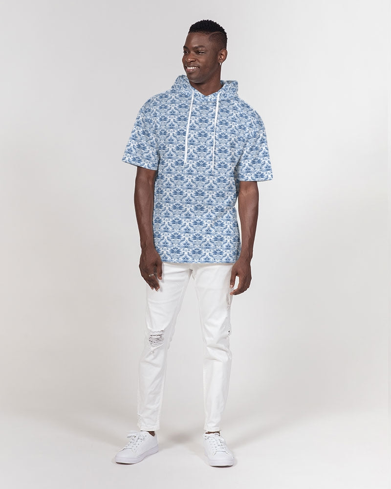 light blue Royal patten Men's All-Over Print Premium Heavyweight Short Sleeve Hoodie