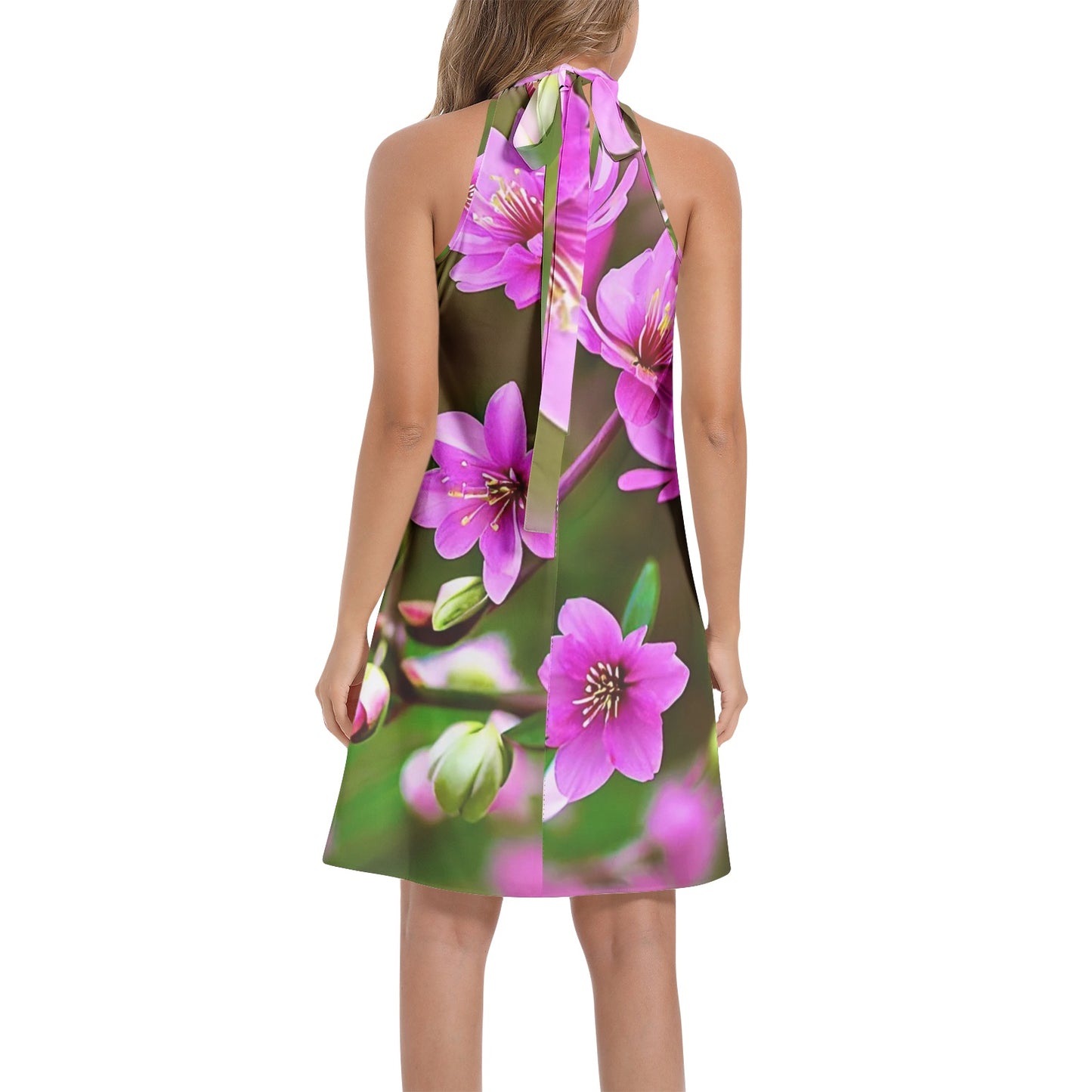 Tie Back Halter Neck Flared Dress