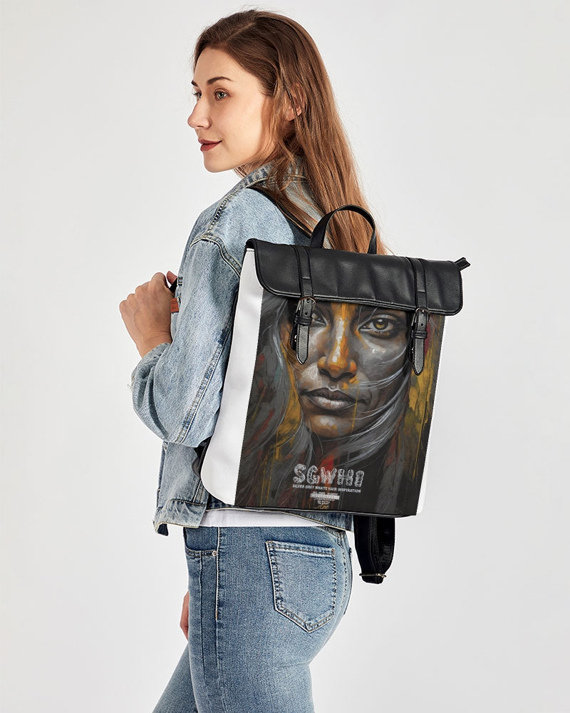 South Asian silver grey white hair sisters portrait Casual Flap Backpack