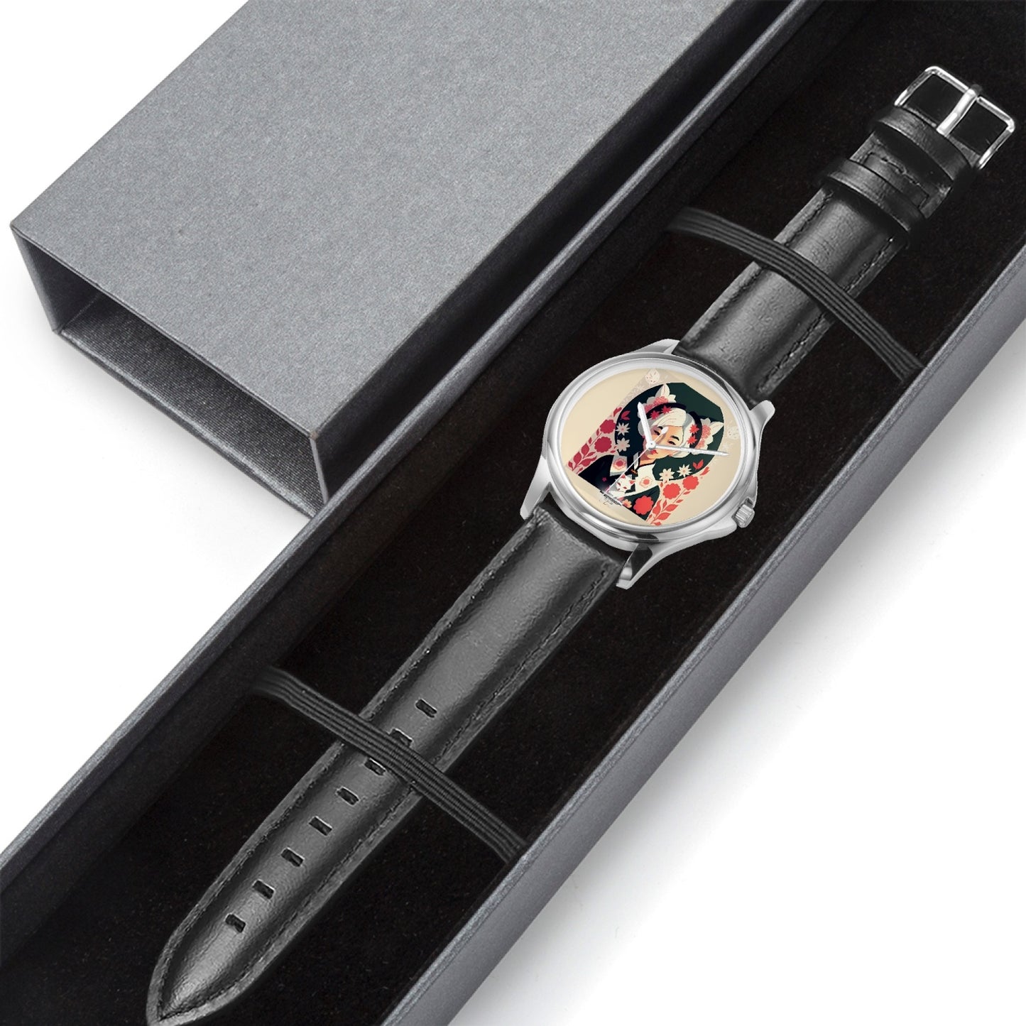 Asian the SilverFox Stylish Classic Leather Strap Quartz Watch (Silver)