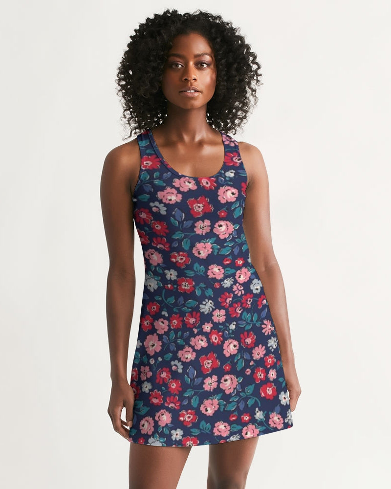 Midnight blue pretty glance. Women's All-Over Print Racerback Dress
