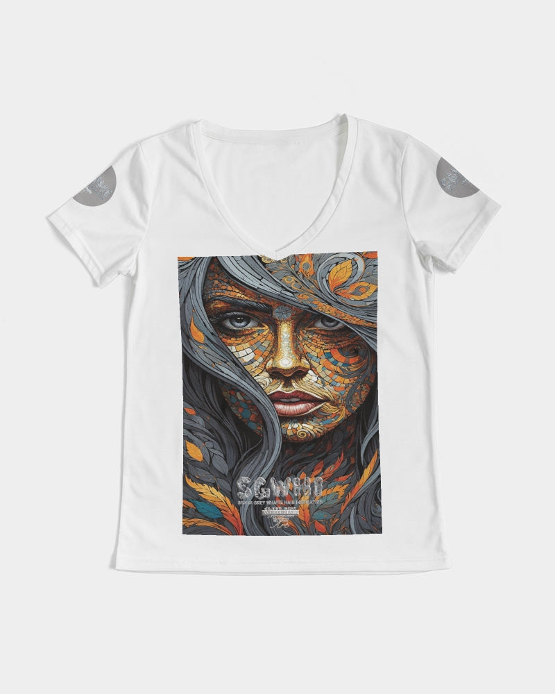 Beautiful Mosaic White Sister Women's All-Over Print V-Neck Tee