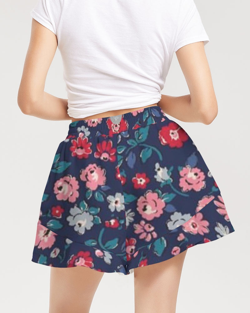 Midnight blue pretty glance. Women's All-Over Print Ruffle Shorts