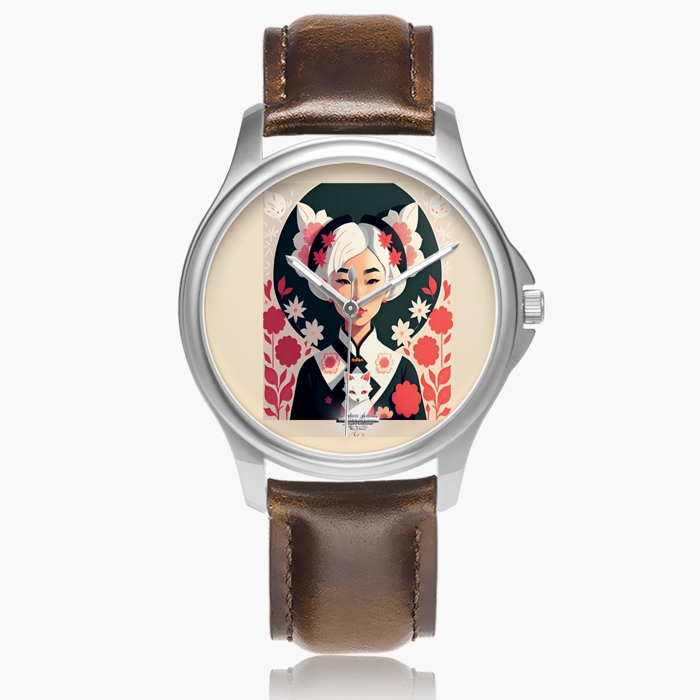 Asian the SilverFox Stylish Classic Leather Strap Quartz Watch (Silver)