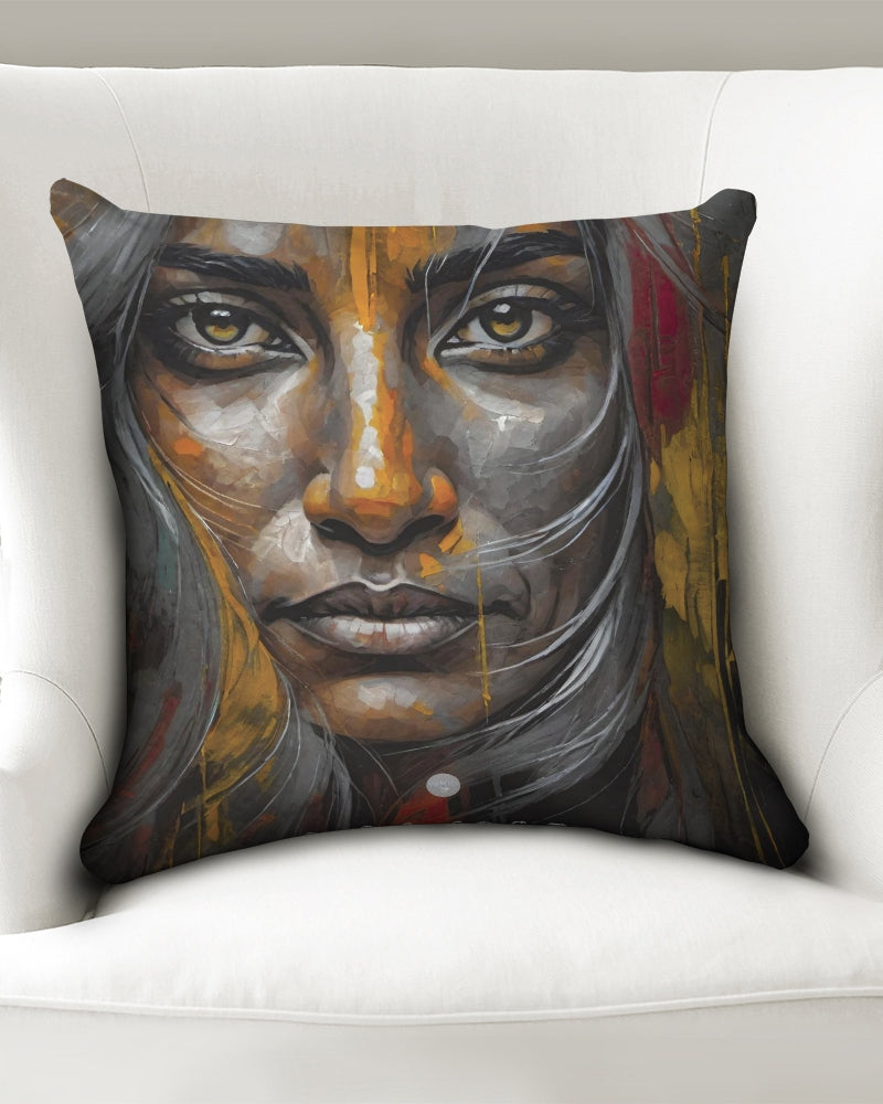 South Asian silver grey white hair sisters portrait Throw Pillow Case 18"x18"