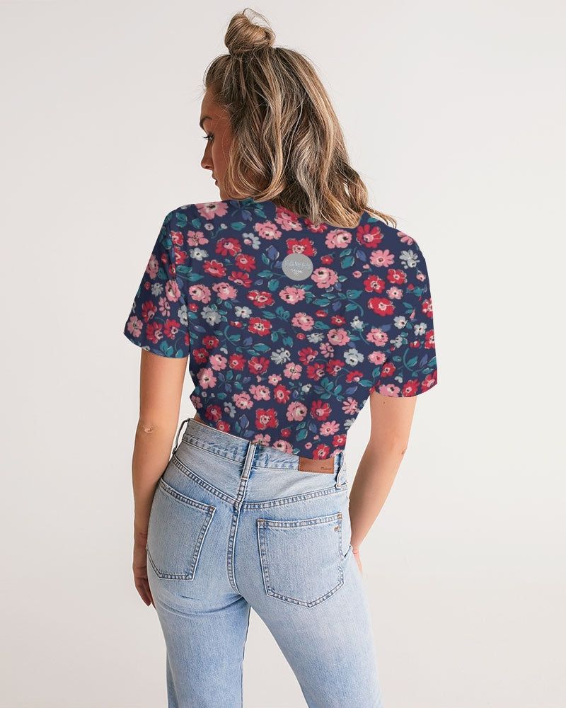 Midnight blue pretty glance. Women's All-Over Print Twist-Front Cropped Tee