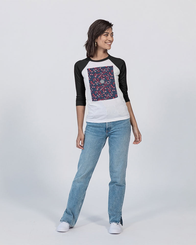 Midnight blue pretty glance. Unisex Three-Quarter Sleeve Baseball Tee | Bella + Canvas