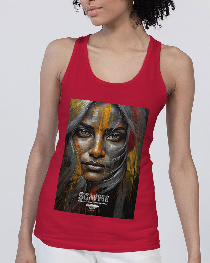 South Asian silver grey white hair sisters portrait Unisex Jersey Tank | Bella + Canvas