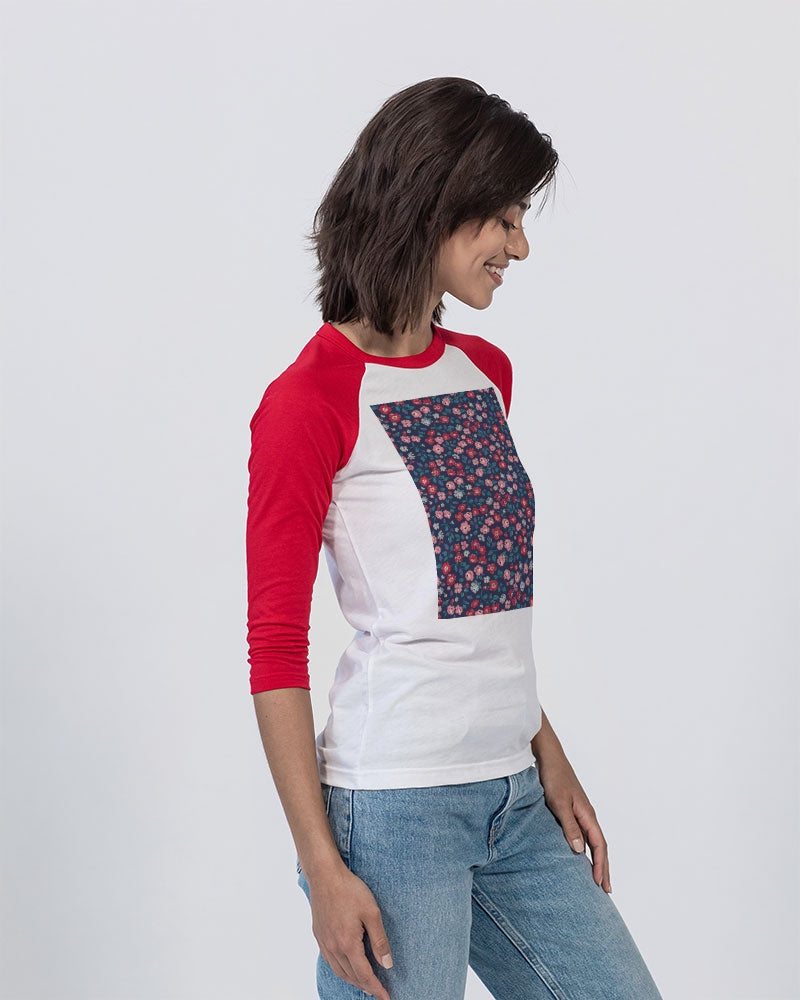 Midnight blue pretty glance. Unisex Three-Quarter Sleeve Baseball Tee | Bella + Canvas
