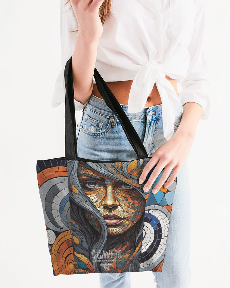 Beautiful Mosaic White Sister Canvas Zip Tote