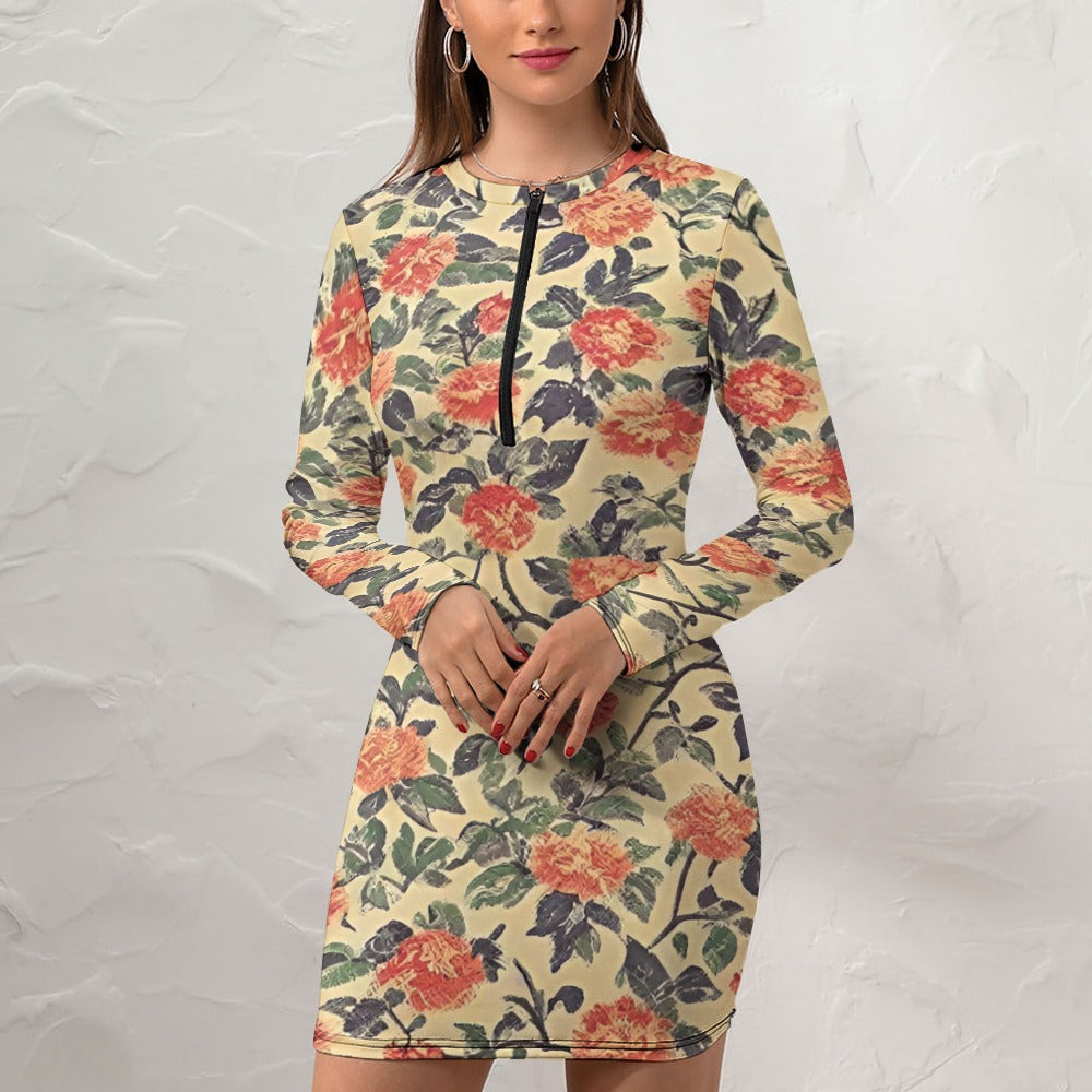 Women's Zipper Long Sleeve Hip Dress