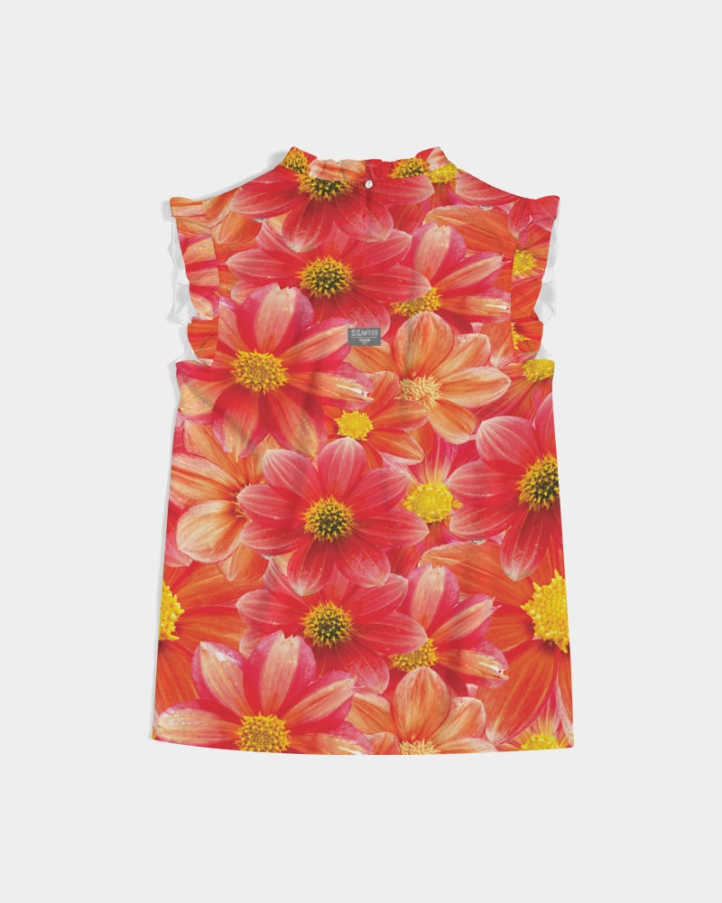 Beautiful blood orange flower design Women's All-Over Print Ruffle Sleeve Top