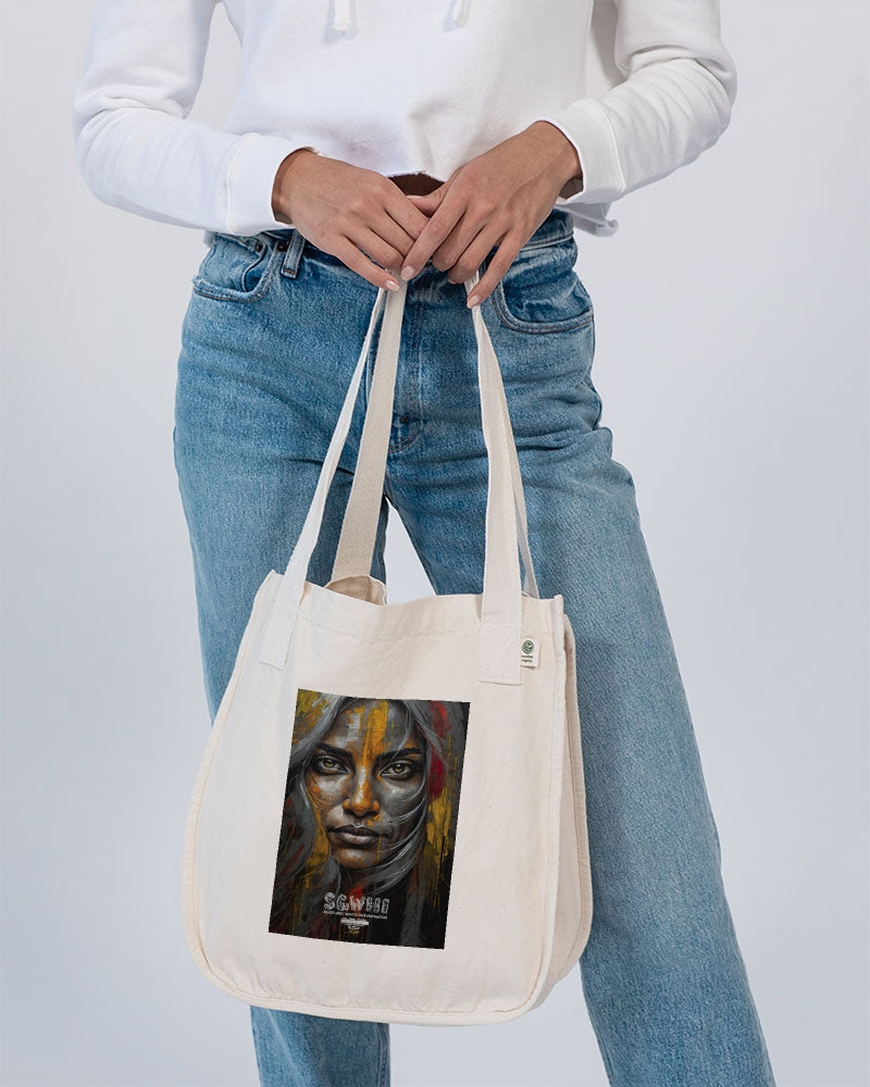 South Asian silver grey white hair sisters portrait Organic Cotton Canvas Market Tote | Econscious
