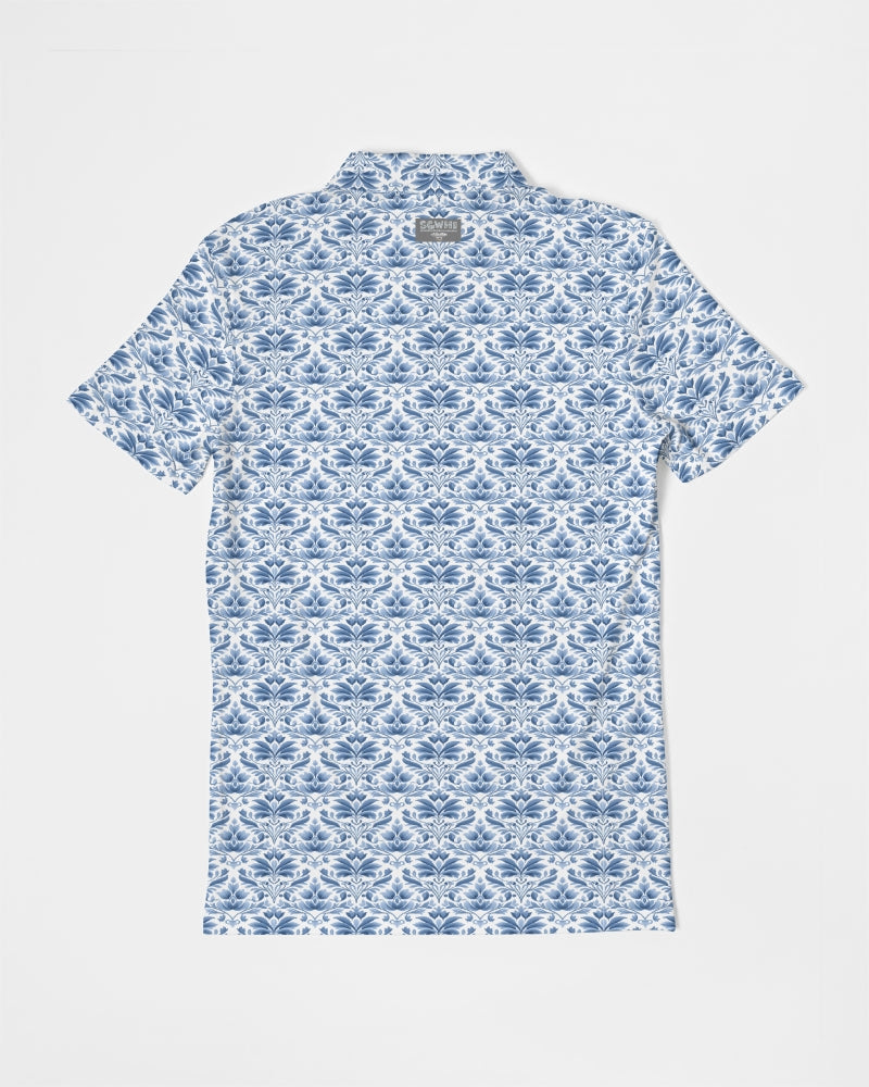 light blue Royal patten Men's All-Over Print Slim Fit Short Sleeve Polo