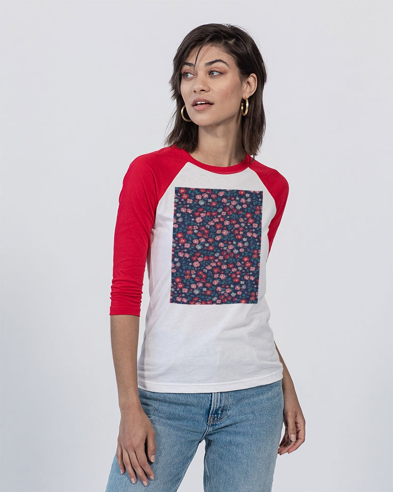 Midnight blue pretty glance. Unisex Three-Quarter Sleeve Baseball Tee | Bella + Canvas