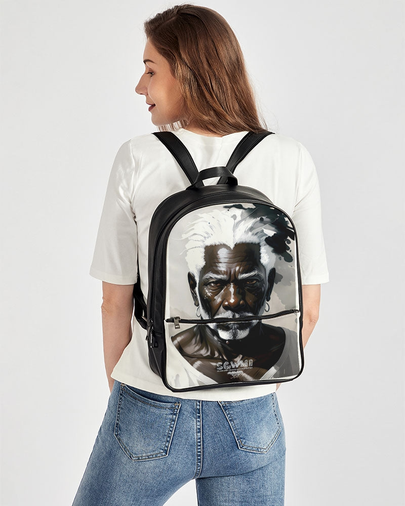 Black silver grey brother Classic Faux Leather Backpack