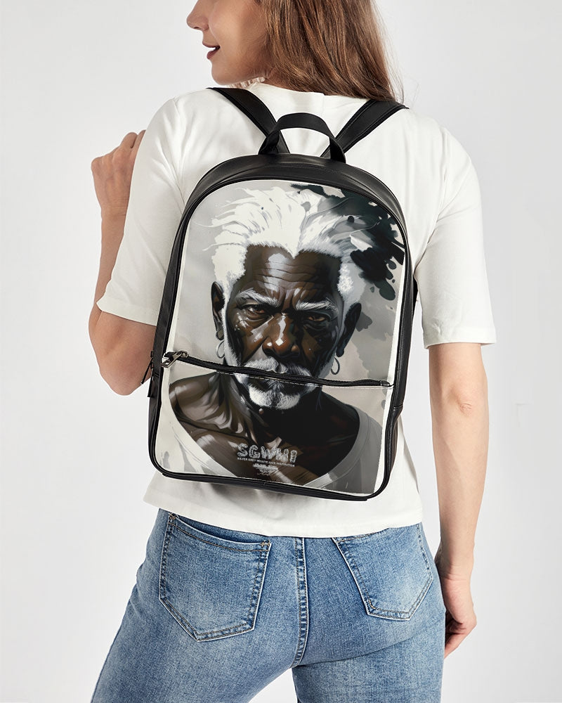 Black silver grey brother Classic Faux Leather Backpack