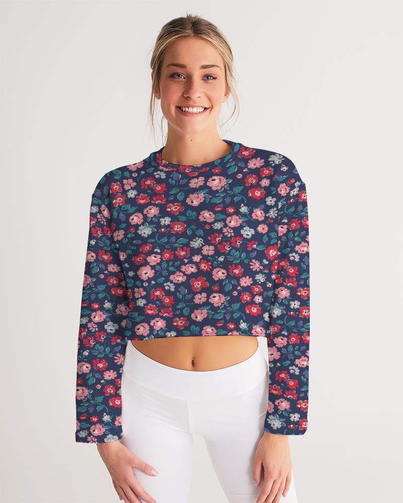 Midnight blue pretty glance. Women's All-Over Print Cropped Sweatshirt