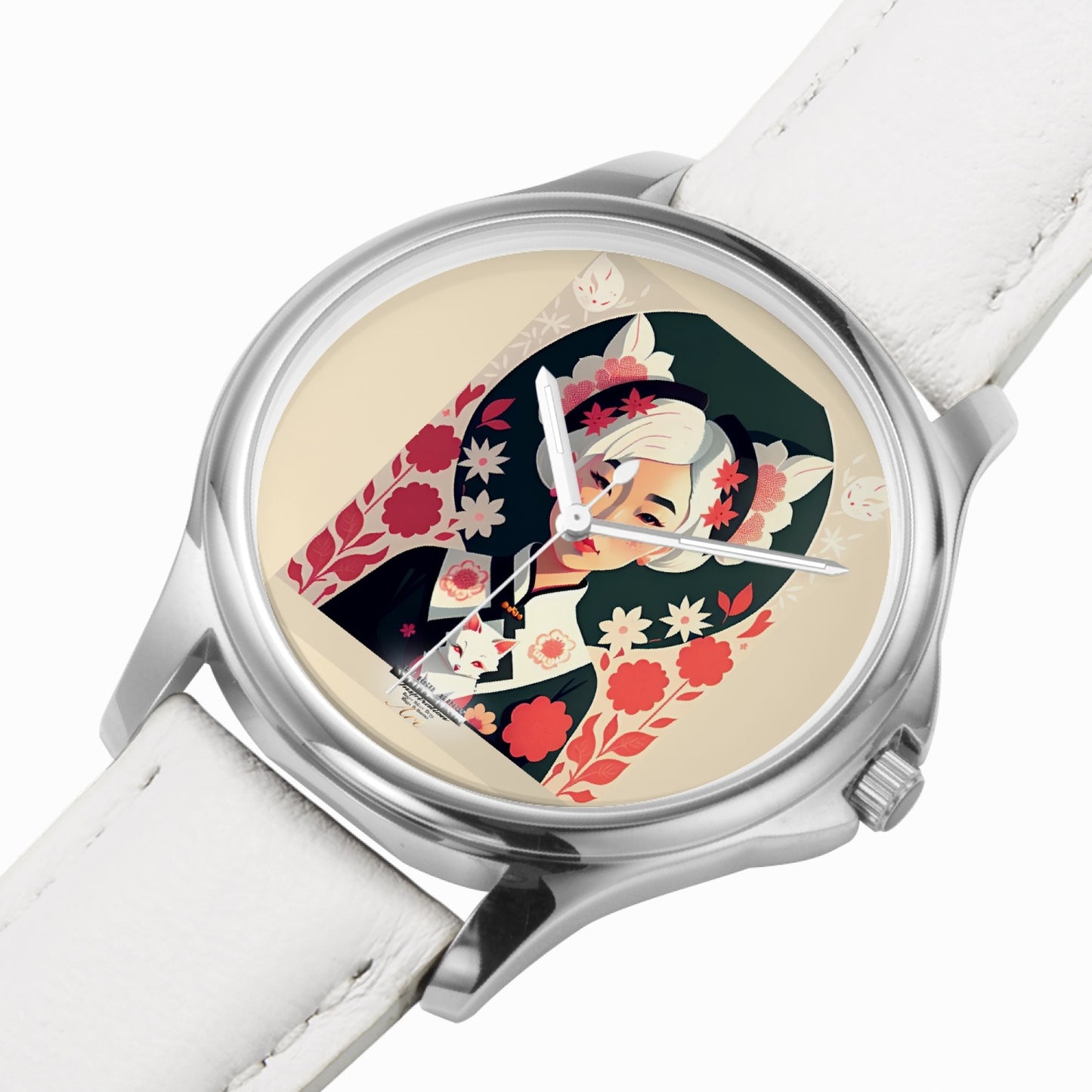 Asian the SilverFox Stylish Classic Leather Strap Quartz Watch (Silver)