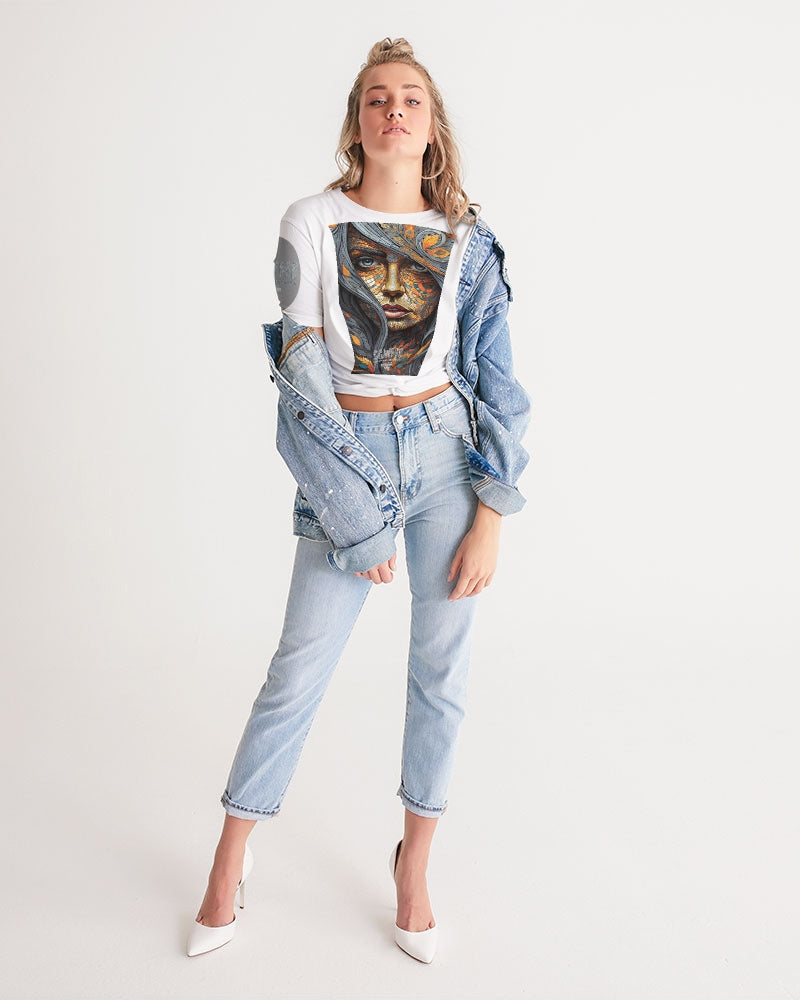 Beautiful Mosaic White Sister Women's All-Over Print Twist-Front Cropped Tee