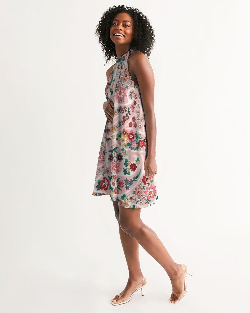 Pink abstract Pretty Sisters Women's All-Over Print Halter Dress