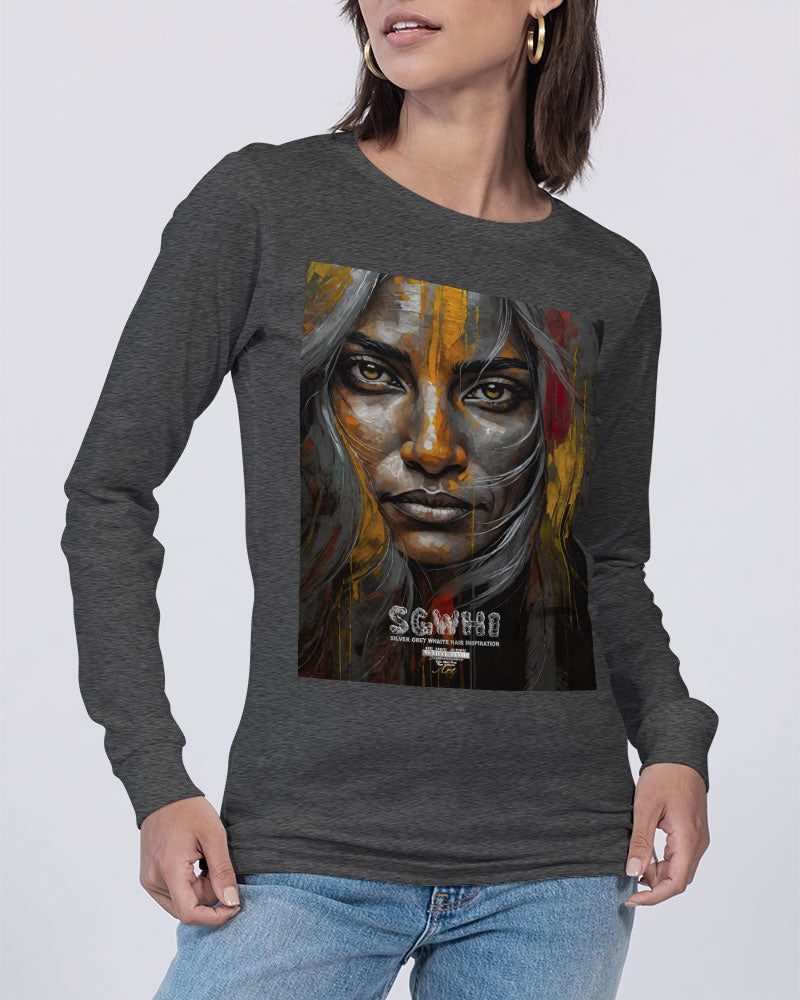 South Asian silver grey white hair sisters portrait Unisex Jersey Long Sleeve Tee | Bella + Canvas