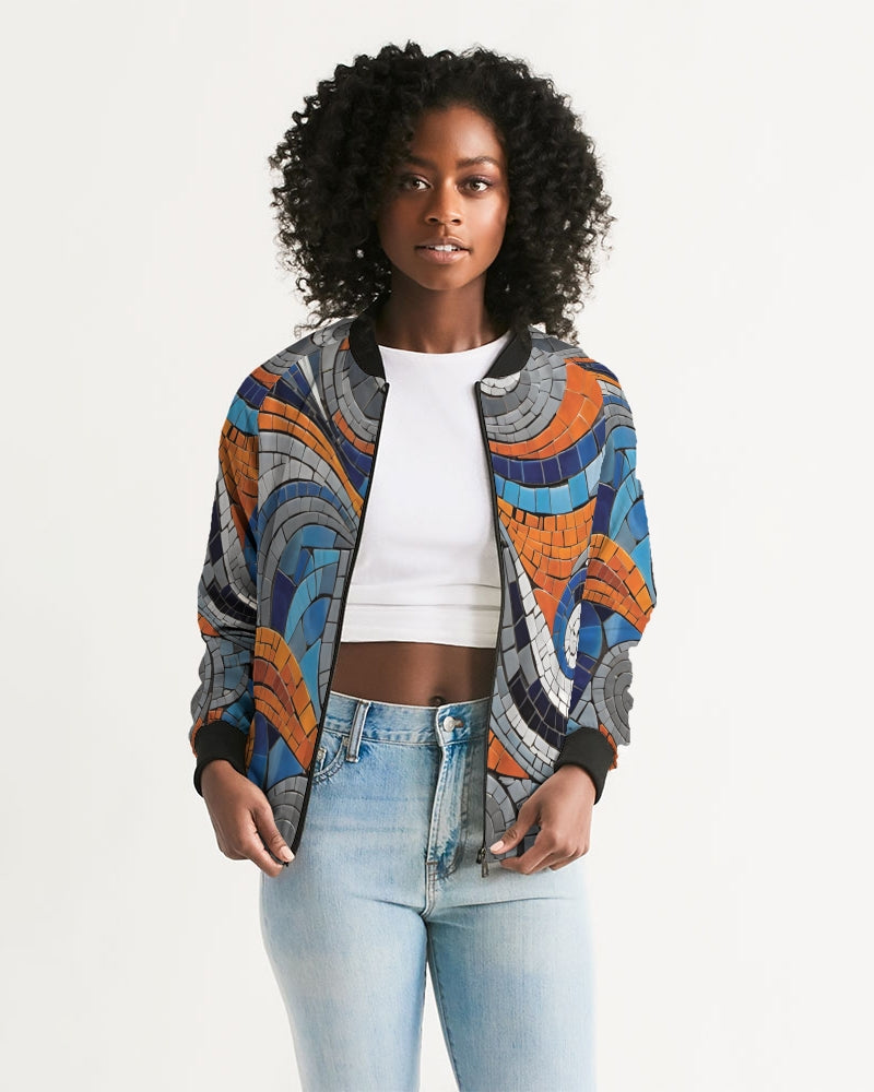 Beautiful Mosaic White Sister Women's All-Over Print Bomber Jacket