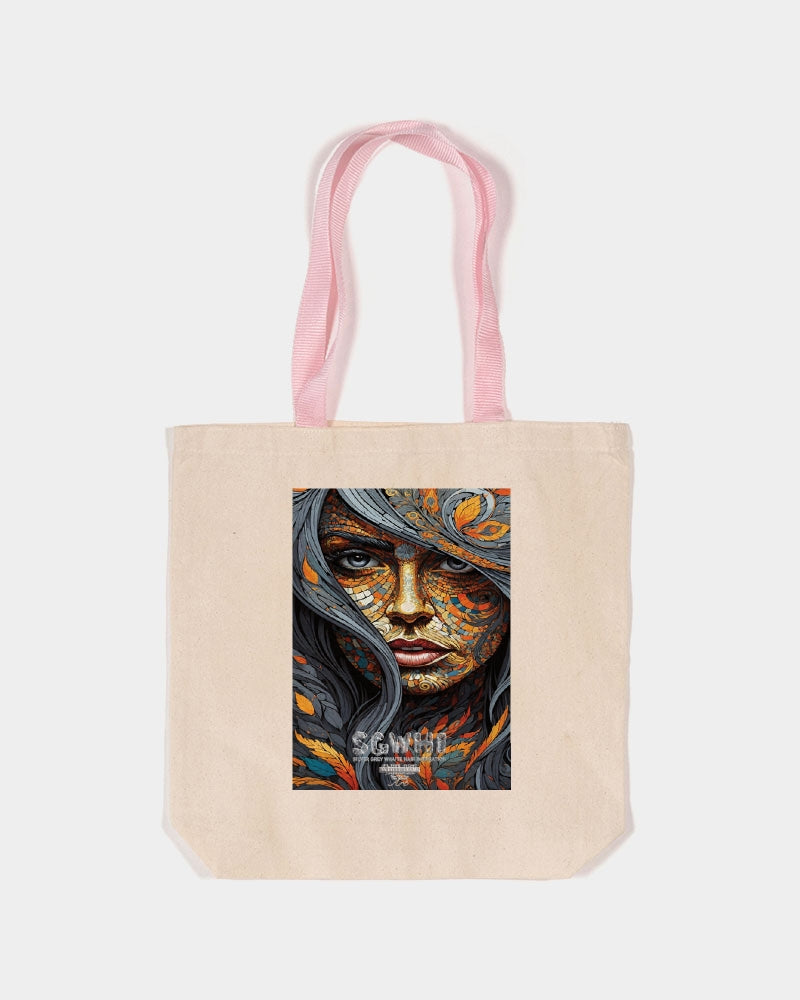 Beautiful Mosaic White Sister Canvas Tote with Contrast-Color Handles | Q-Tees