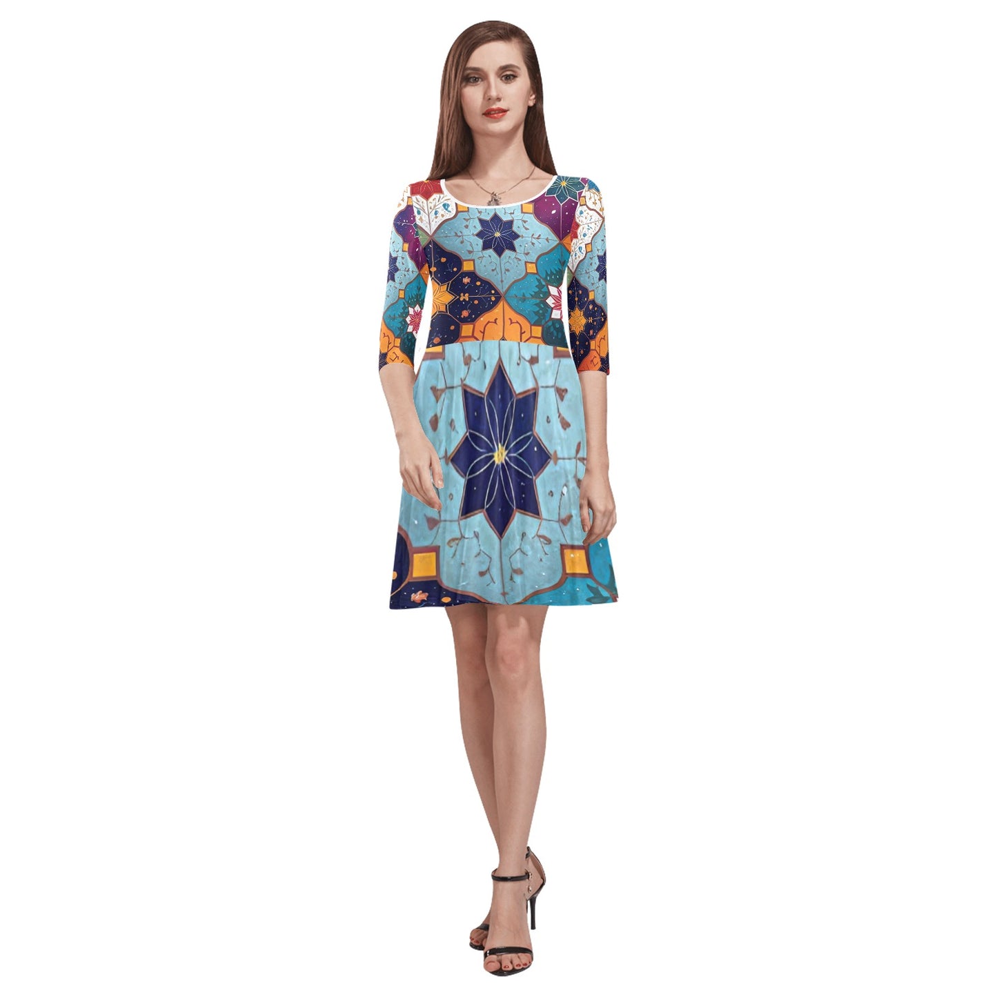 Women's Half-Sleeve Skater Dress(Model D20)