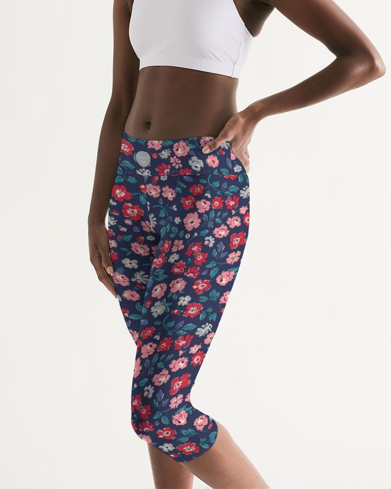Midnight blue pretty glance. Women's All-Over Print Mid-Rise Capri
