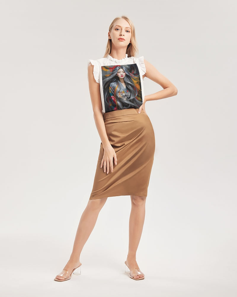 This is part three of a three part collection Women's All-Over Print Ruffle Sleeve Top
