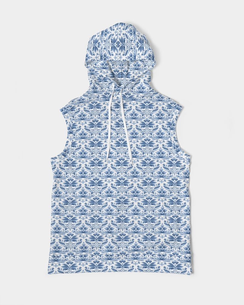light blue Royal patten Men's All-Over Print Heavyweight Sleeveless Hoodie