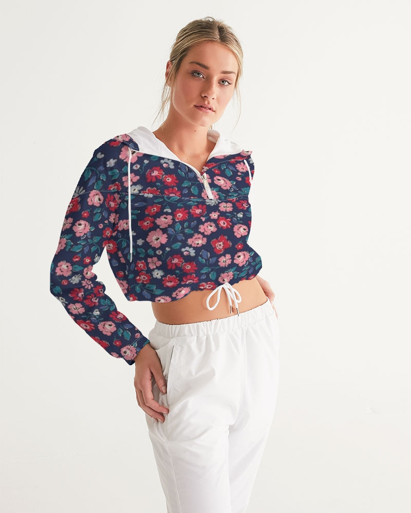 Midnight blue pretty glance. Women's All-Over Print Cropped Windbreaker