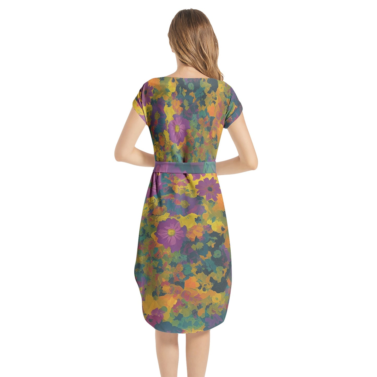 Notched Neck Belted Dress