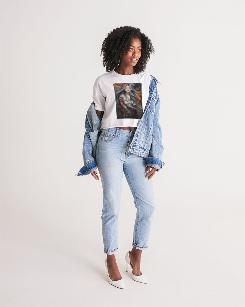 This is part three of a three part collection Women's All-Over Print Lounge Cropped Tee
