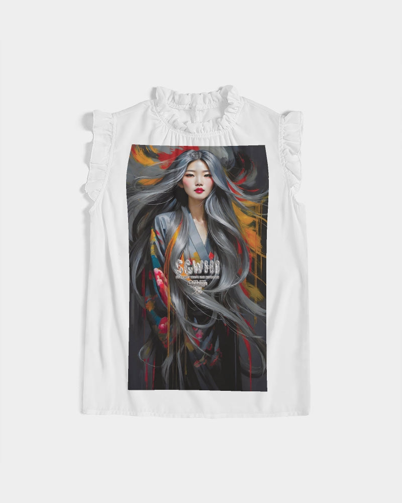 This is part three of a three part collection Women's All-Over Print Ruffle Sleeve Top