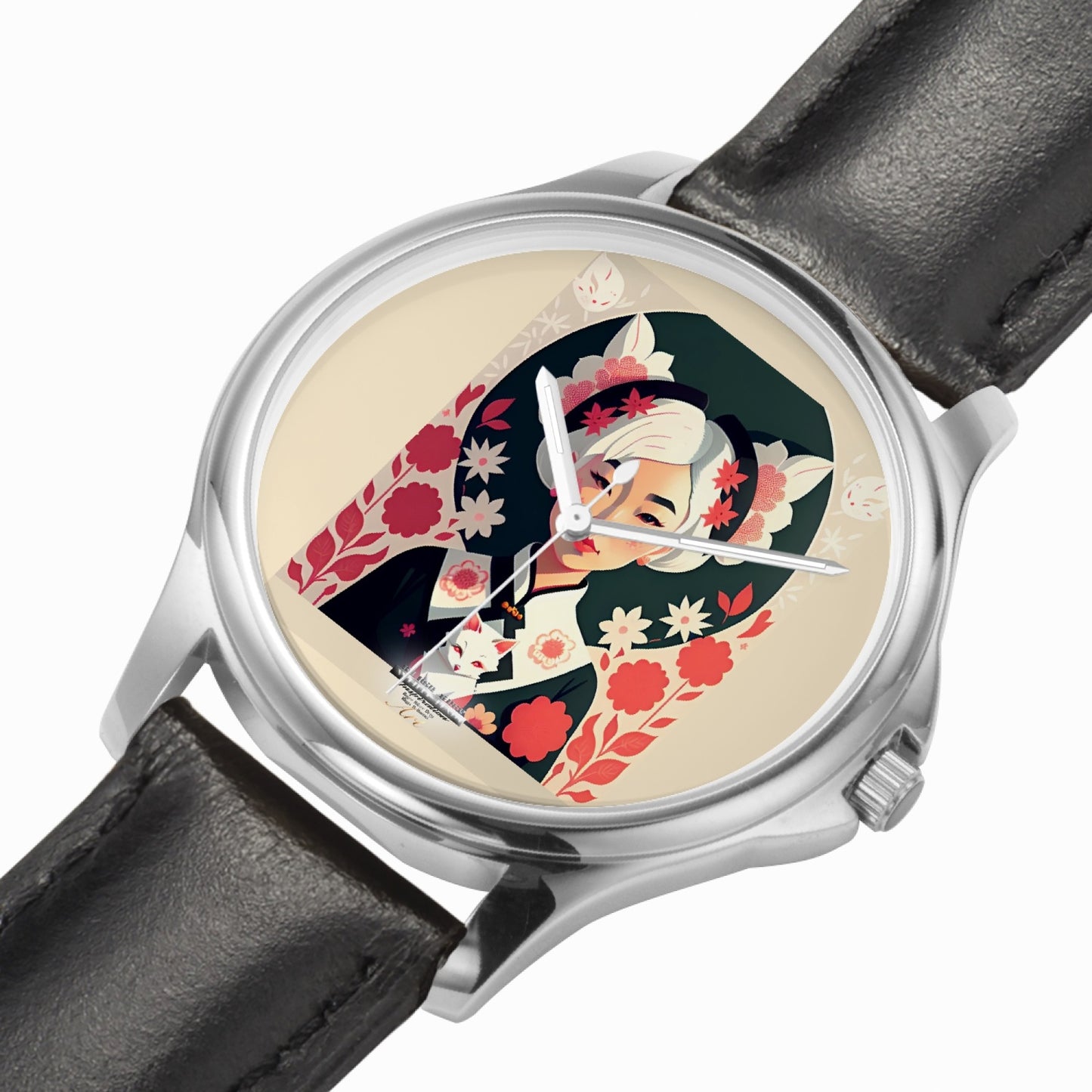 Asian the SilverFox Stylish Classic Leather Strap Quartz Watch (Silver)