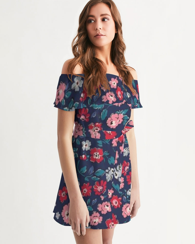 Midnight blue pretty glance. Women's All-Over Print Off-Shoulder Dress