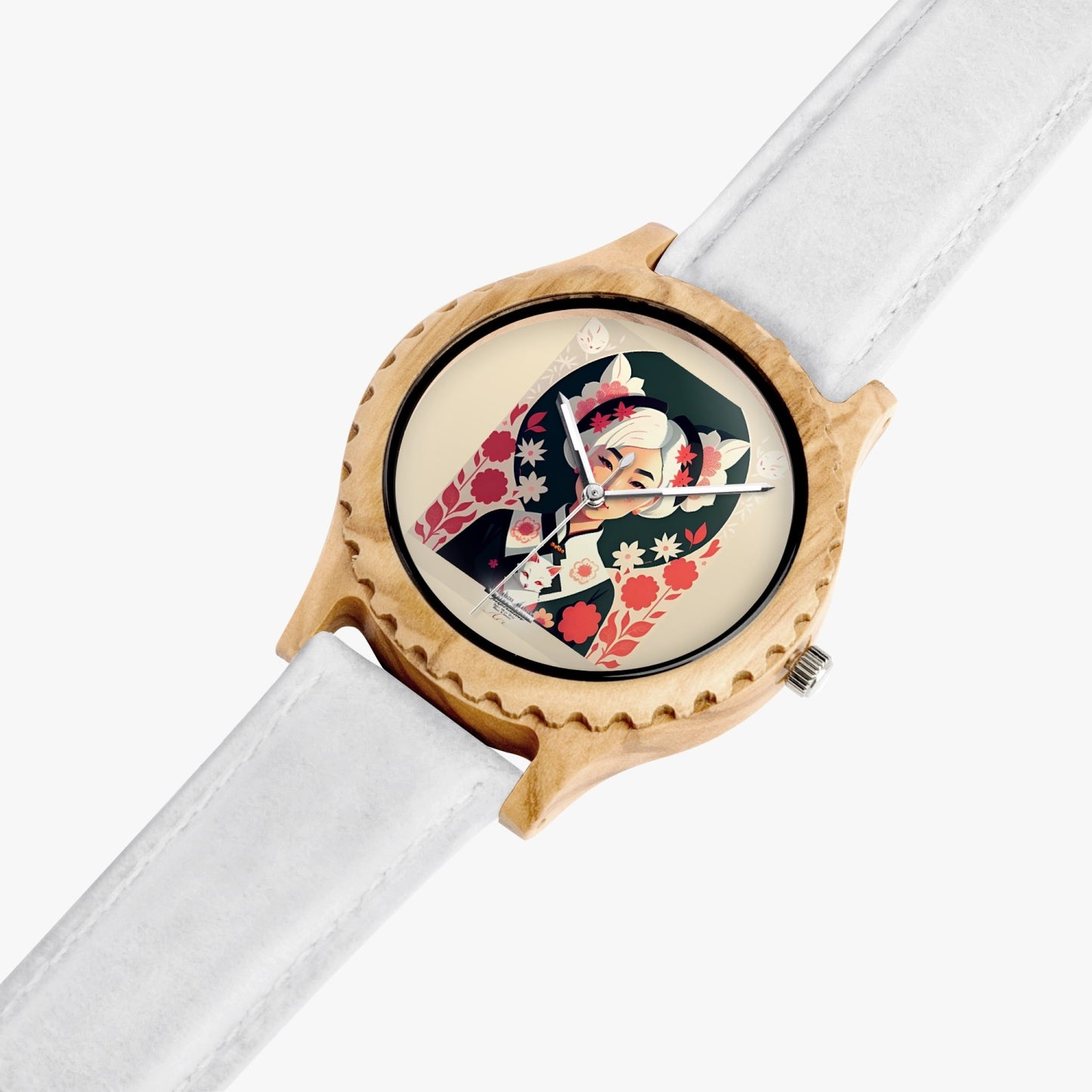Asian the SilverFox Italian Olive Lumber Wooden Watch - Leather Strap