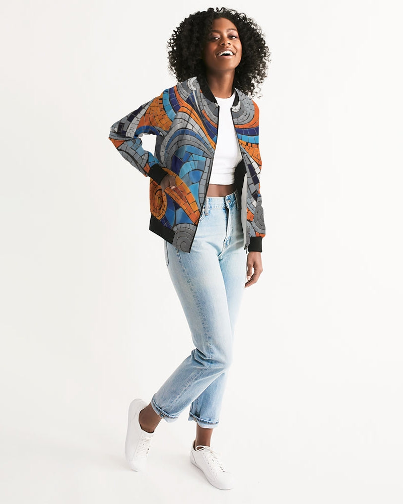 Beautiful Mosaic White Sister Women's All-Over Print Bomber Jacket
