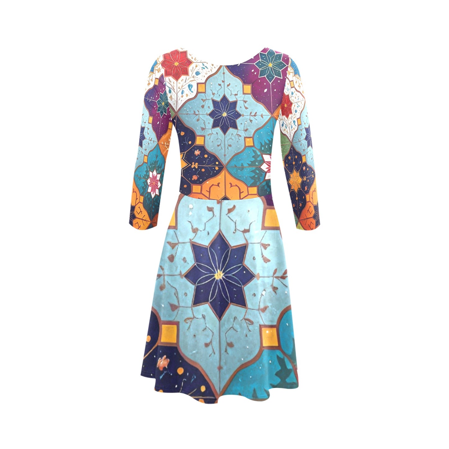 Women's 3/4 Sleeve Round Neck Sundress(Model D23)