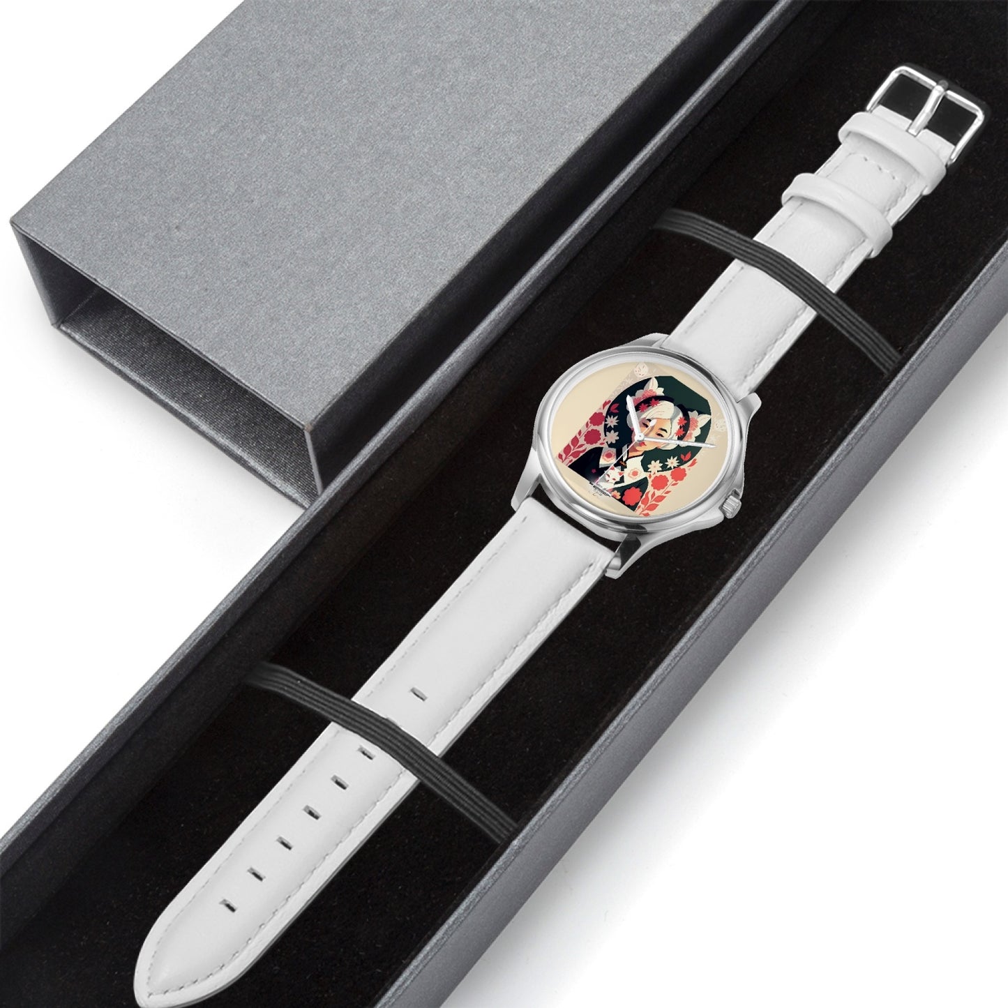 Asian the SilverFox Stylish Classic Leather Strap Quartz Watch (Silver)