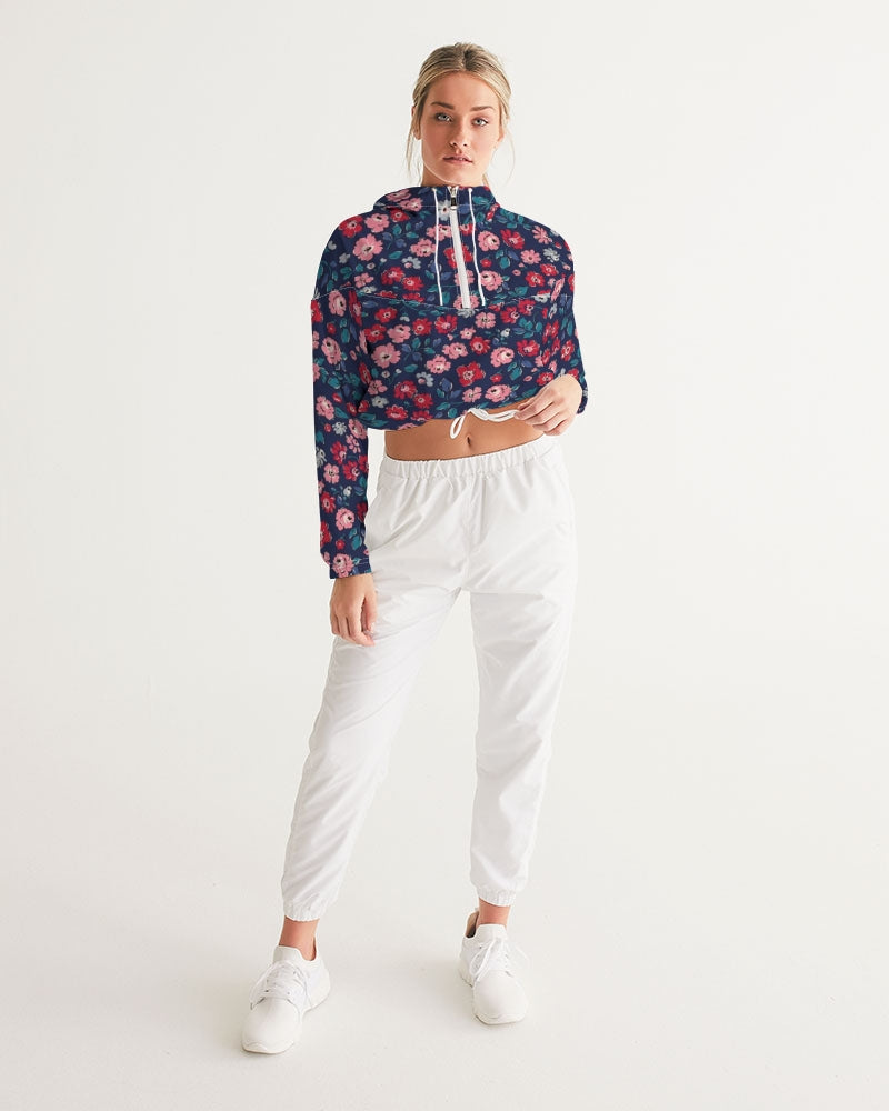 Midnight blue pretty glance. Women's All-Over Print Cropped Windbreaker