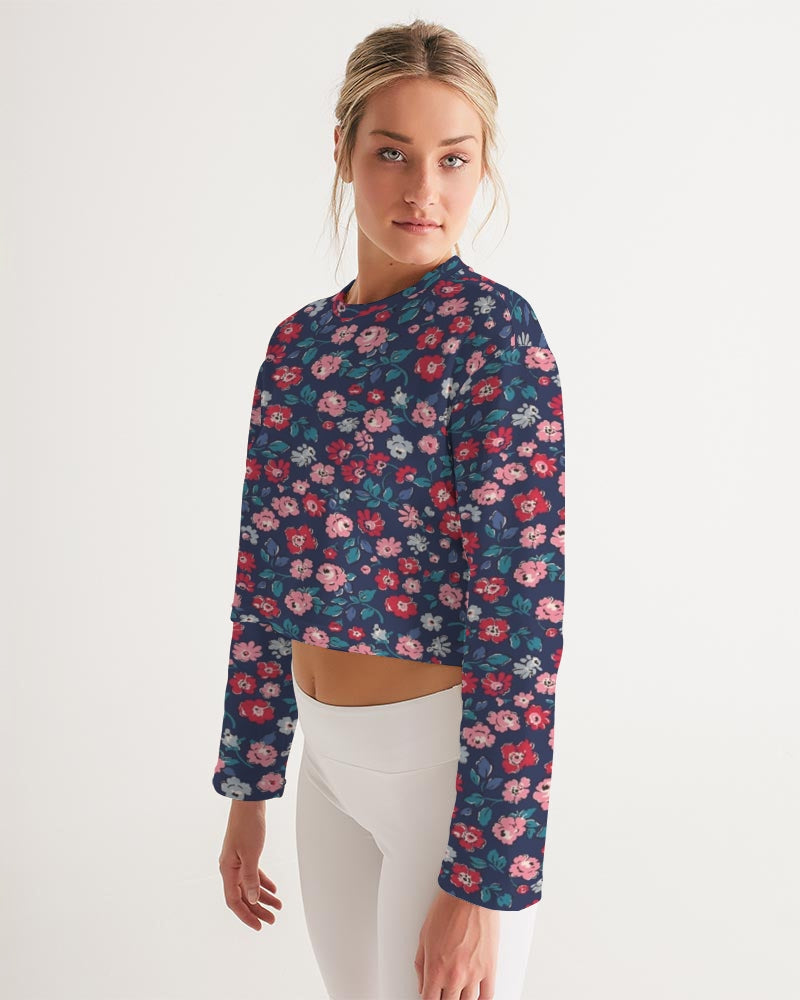 Midnight blue pretty glance. Women's All-Over Print Cropped Sweatshirt