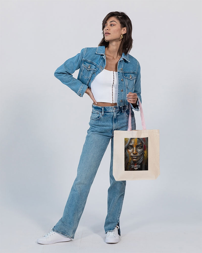 South Asian silver grey white hair sisters portrait Canvas Tote with Contrast-Color Handles | Q-Tees