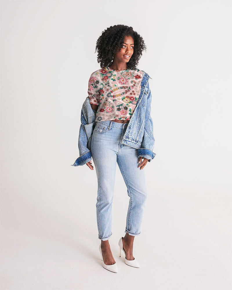 Pink abstract Pretty Sisters Women's All-Over Print Lounge Cropped Tee
